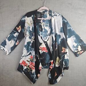 Citron Santa Monica Silk Floral Kimono Cardigan Butterfly Print Fairy Grunge M